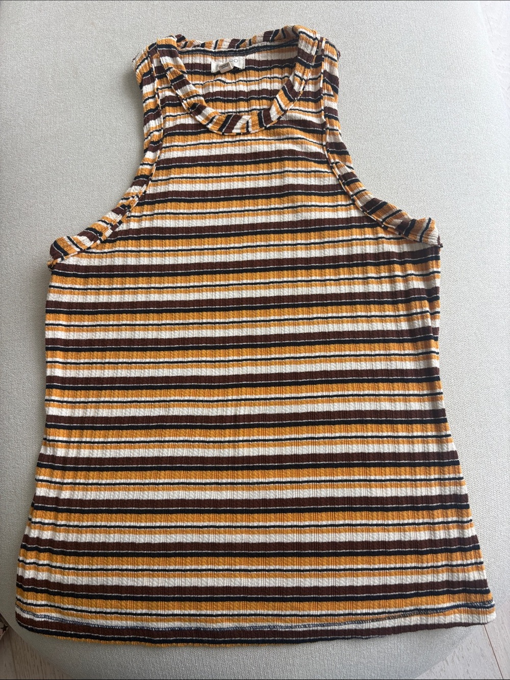 Anthropologie: PilcroSleeveless Striped Ribbed Tank Top — Mustard, Brown & Cream